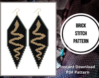 Snake seed bead earrings pattern brick stitch fringe earring Miyuki delica PDF earrings pattern