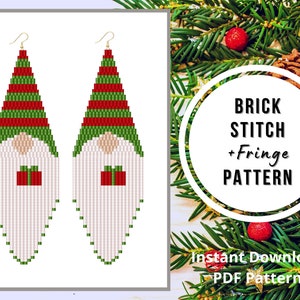 Brick stitch Christmas elf earrings pattern seed bead fringe earrings pattern beaded gnome Miyuki delica PDF Digital download