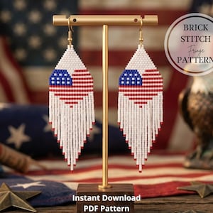 4th of July Seed Bead Fringe Earrings Pattern patriotic PDF Miyuki delica design