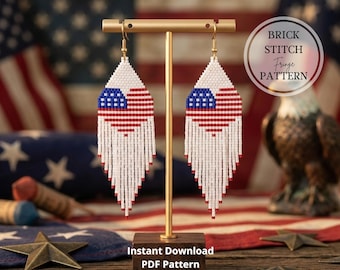 4th of July Seed Bead Fringe Earrings Pattern patriotic PDF Miyuki delica design