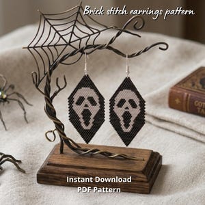 Halloween brick stitch earrings pattern ghost beaded earrings pattern scary face seed bead pattern