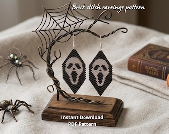 Halloween brick stitch earrings pattern ghost beaded earrings pattern scary face seed bead pattern