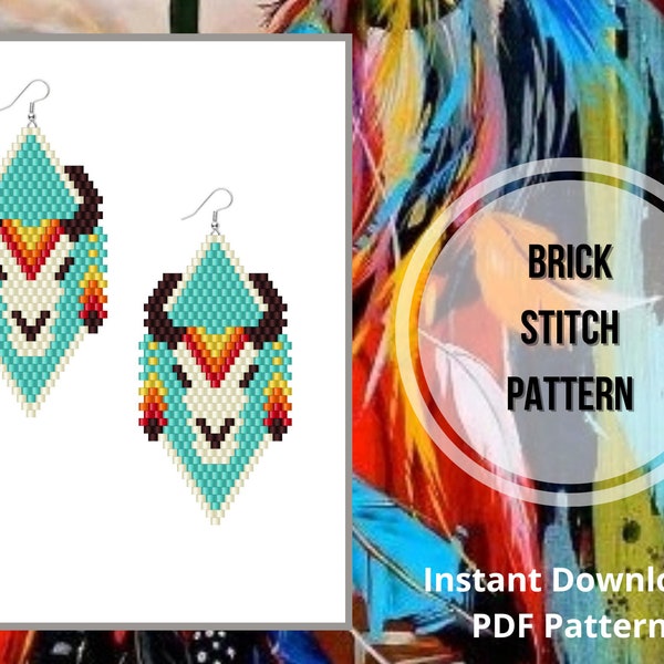 Beaded earrings pattern Bull skull brick stitch earrings seed bead native inspired jewelry south western miyuki delica