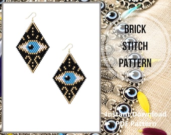 Evil eye earrings brick stitch pattern for beading seed bead jewelry Miyuki delica bead weaving patterns PDF