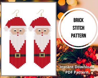 Seed bead Santa earrings pattern Christmas Brick stitch fringe earrings pattern beaded earrings pattern Miyuki delica PDF Digital download