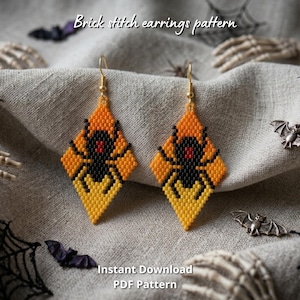 Spider brick stitch earring pattern Halloween bead earrings pattern seed bead earrings Miyuki delica