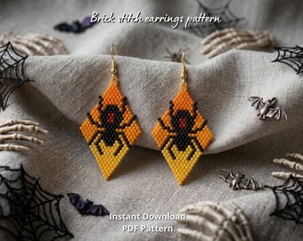 Spider brick stitch earring pattern Halloween bead earrings pattern seed bead earrings Miyuki delica