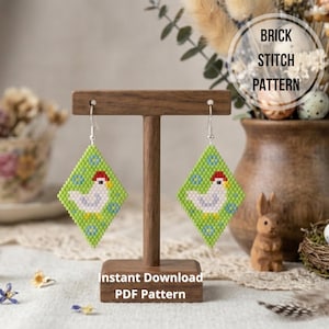 Motif de boucles d'oreilles poulet brick stitch Pâques Motif de boucles d'oreilles en perles Miyuki delica tissage de perles PDF