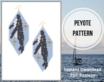 Peyoted beaded pattern whale beading earrings pattern Moon star earring pattern Celestial Miyuki delica pendant bead weaving pattern