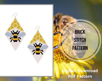 Bee brick stitch earring pattern honeycomb seed bead earring pattern PDF bead pattern miyuki delica