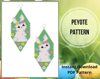 Easter bunny Peyote earring pattern for beading Easter rabbit seed bead earrings pattern Miyuki delica  bead weaving