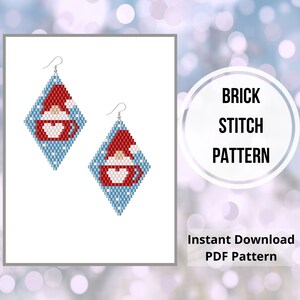 Christmas gnome bead earring patterns gnome in cup Brick stitch earrings beadwork seed bead earrings pdf pattern Miyuki delica 11