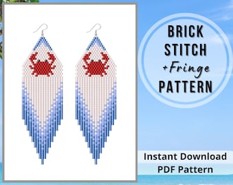 Crab beaded earrings pattern brick stitch blue sea earrings summer seed bead jewelry Miyuki delica pattern