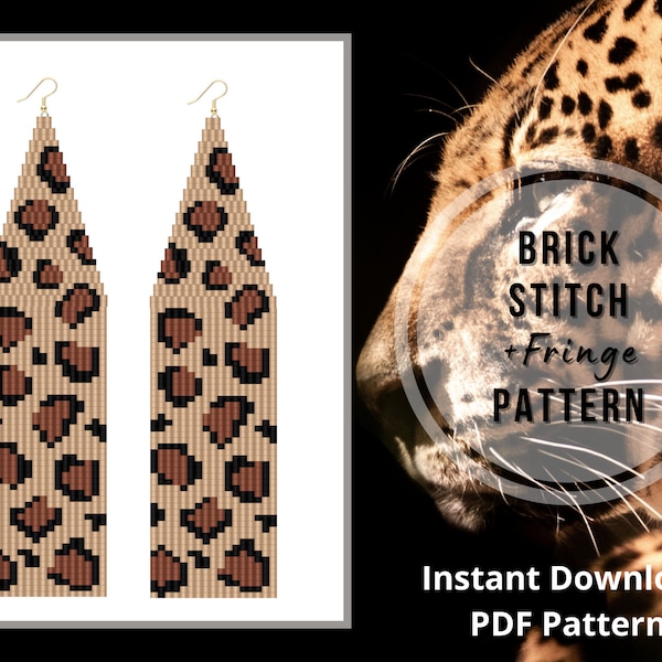 Brick stitch leopard earring pattern Beaded animal print earring pattern  fringe seed bead Miyuki earrings