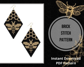 Bee brick stitch earring pattern honey seed bead earring  honeycomb insect beaded pattern miyuki delica