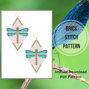 Dragonfly brick stitch earrings pattern bead weaving insect earrings pattern seed bead earring Miyuki delica PDF