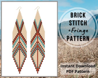 Boho beaded earring with fringe pattern 2 drop brick stitch earring pattern for beading natyve style earring pattern Miyuki delica