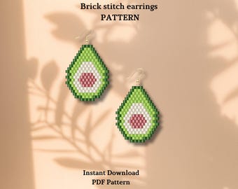 Brick stitch Avocado beaded earrings pattern Miyuki delica summer jewelry PDF