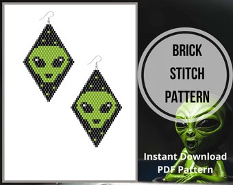 Alien brick stitch earring pattern space  UFO seed bead jewelry pattern Miyuki delica pendant PDF Digital download