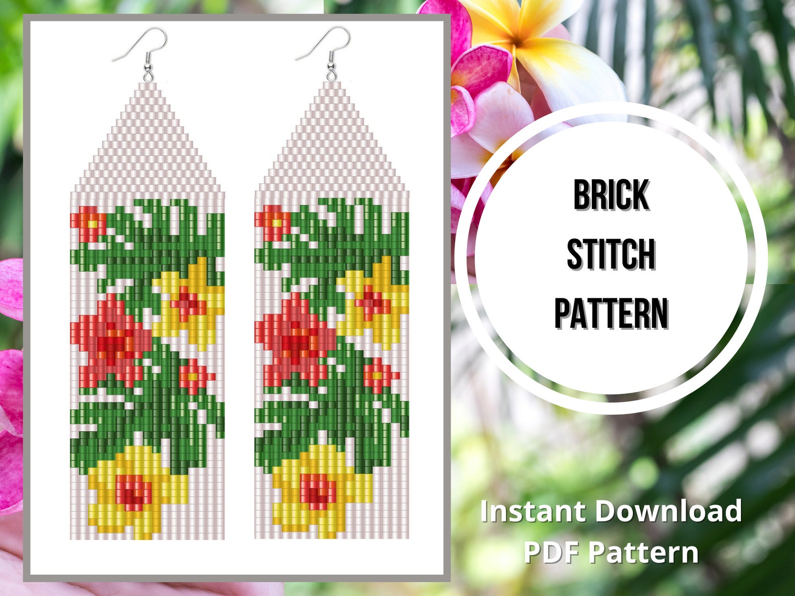 Monstera Seed Bead Earrings Pattern Tropical Brick Stitch Etsy