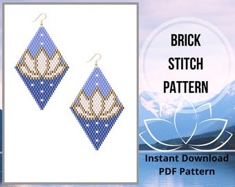 Lotus beaded earrings pattern brick stitch mandala earring Miyuki delica seed bead pendant pattern