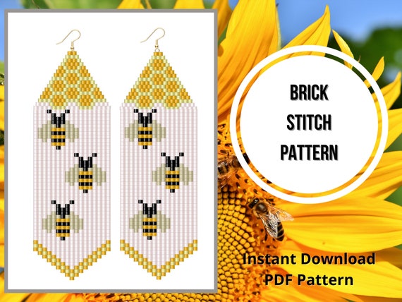Bee Seed Bead Earrings Pattern Honeycomb Brick Stitch Fringe