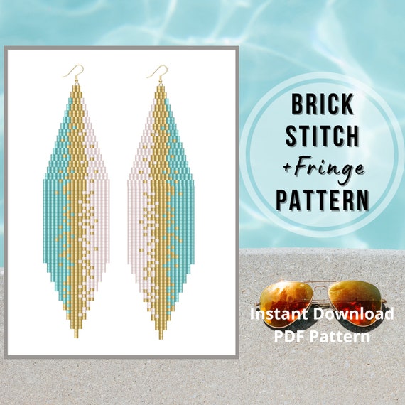 Turquoise Seed Bead Earring Pattern Brick Stitch Fringe Jewelry