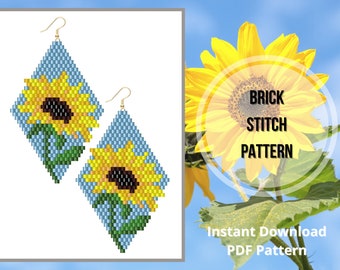 Mönster för örhängen med solrosmönster, tegelmönster, örhängen med seed bead-mönster, Miyuki delica PDF-örhängen