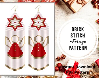 Christmas earring patterns Brick stitch angel earrings seed bead fringe earrings pattern Miyuki delica PDF