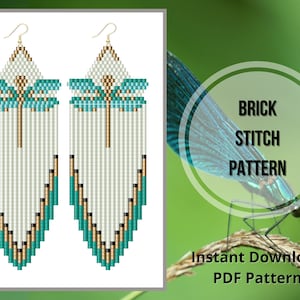 Dragonfly brick stitch earrings pattern seed bead earring pattern Miyuki delica PDF earrings pattern