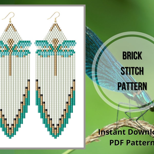 Dragonfly brick stitch earrings pattern seed bead earring pattern Miyuki delica PDF earrings pattern