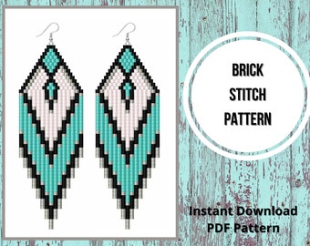 Native style earring pattern brick stitch seed bead fringe boho earring PDF pattern