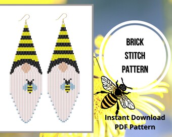 Brick stitch Bee gnome earring pattern seed bead bee kind earrings pattern beaded fringe pattern Miyuki delica PDF Digital download