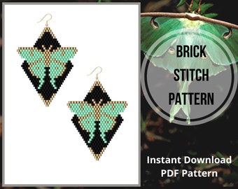 Beaded moth earrings pattern Miyuki delica butterfly brick stitch earring Luna moth seed bead earring pattern