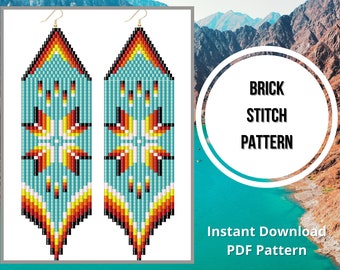 Native American style earring pattern brick stitch fringe earring south western inspired PDF pattern miyuki delica