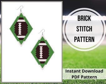 Brick stitch Football earrings pattern American Game day Miyuki delica beading earrings pattern seed bead pattern for beading PDF