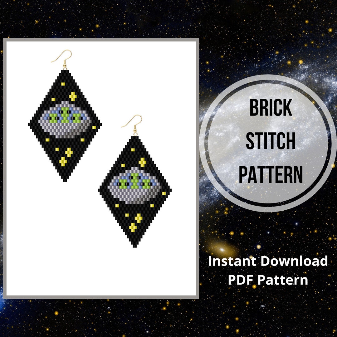 Space Seed Bead Earring Pattern Alien UFO Brick Stitch Jewelry Pattern ...