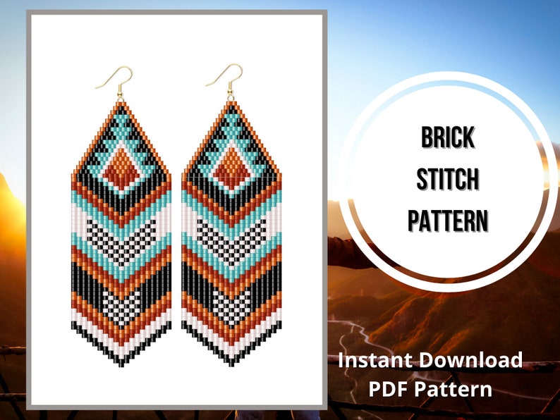 Native American seed bead earring pattern brick stitch fringe Etsy