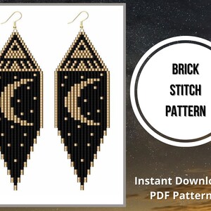 Brick stitch moon phase earrings pattern Seed bead fringe beaded earrings western style earring pattern