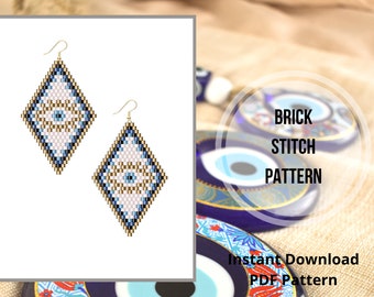 Evil eye brick stitch earrings pattern seed bead earrings bead weaving patterns PDF