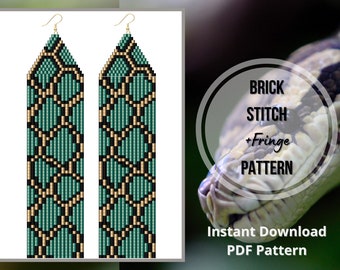 Snake skin brick stitch fringe earrings pattern seed bead earring Miyuki delica PDF earrings pattern