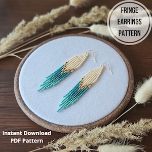 Boho beaded earrings with fringe pattern for Miyuki Round Rocailles 11/0 2 brick stitch Western beaded jewelry pattern bead weaving