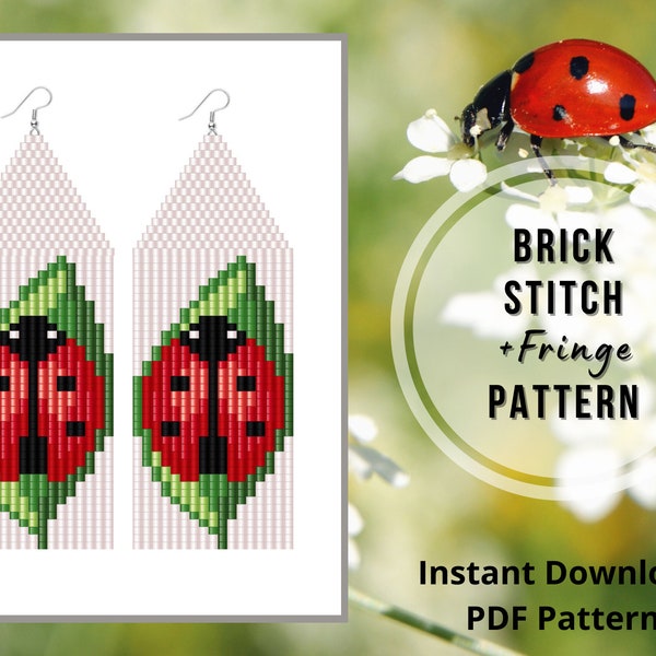 Beaded ladybug fringe earrings pattern brick stitch earrings seed bead earrings digital PDF pattern