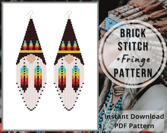 Brick stitch Native gnome earrings pattern seed bead south western fringe earrings pattern beaded gnome Miyuki delica PDF Digital download