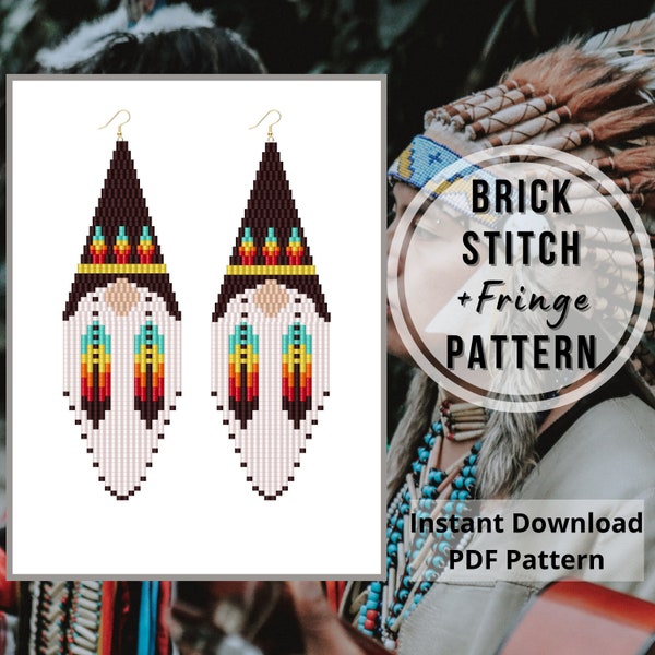 Brick stitch Native gnome earrings pattern seed bead south western fringe earrings pattern beaded gnome Miyuki delica PDF Digital download