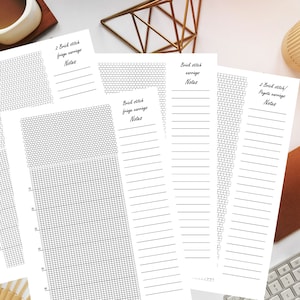 May include: A collection of white paper sheets with black grid patterns and text. The text includes "2 Brick stitch fringe earrings Notes" and "Brick stitch earrings Notes". The sheets are arranged on a light-colored surface, with a geometric gold decoration in the background.