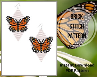 Monarch butterfly bead earrings pattern Brick stitch beaded earring pattern seed bead butterfly wings earring pattern Miyuki delica PDF