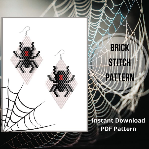 Bead Halloween earring pattern Spider seed bead earring pattern insect brick stitch pattern Miyuki delica