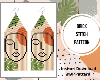Abstract seed bead earrings pattern Line painting brick stitch fringe earring Miyuki delica PDF earrings pattern