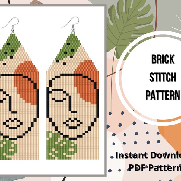 Abstract seed bead earrings pattern Line painting brick stitch fringe earring Miyuki delica PDF earrings pattern